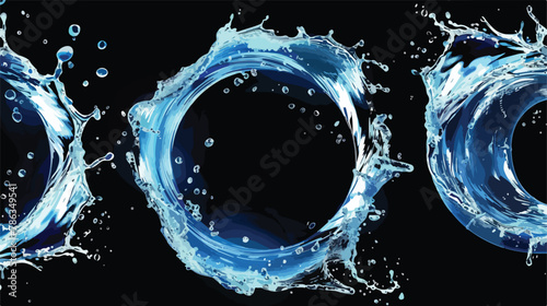 Round blue swirls splash of water with bubbles isolated photo