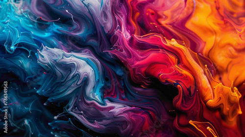 Swirling lines of various paint colors merging and mixing in an artistic and vibrant manner. photo