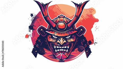 Samurai helmet oni demon illustration flat vector isolated