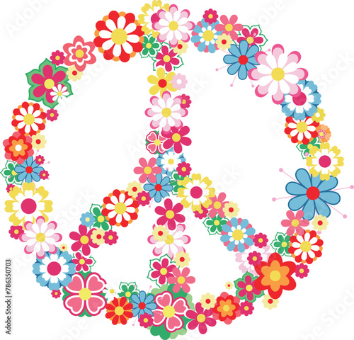 Vibrant peace flower symbol.Flat geometric flowers pattern.