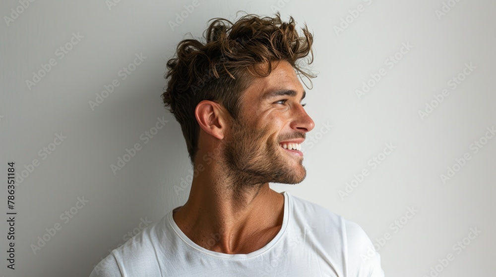 Fototapeta premium Curly-haired man in white shirt