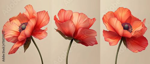 a three different pictures of a single flower in a vase
