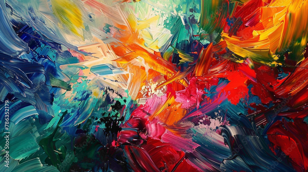 Saturated and intense paint colors blending in a lively and expressive composition.