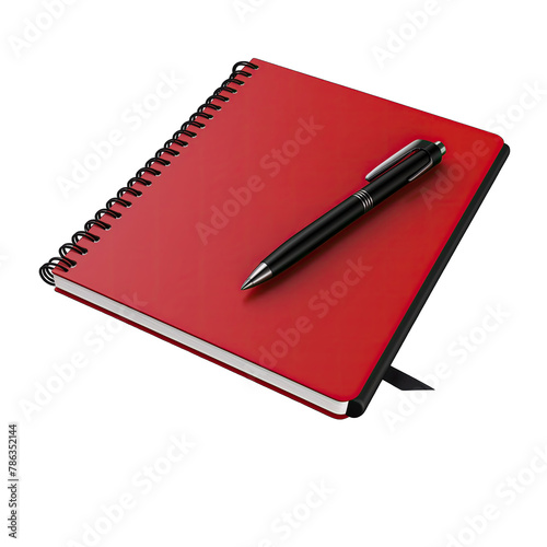 A red notebook and black pen above it isolated SVG on a transparent background