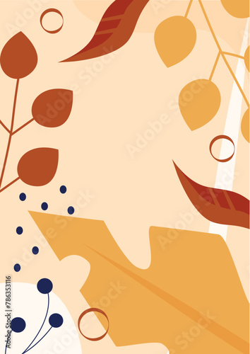 Autumn plants with leaves on frame borders, natural abstract pattern vector illustration