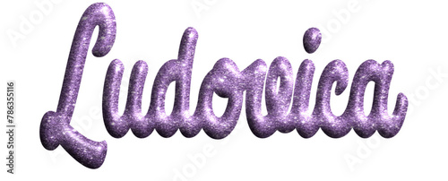 Ludovica -Purple glitter color, fabric style -name - three-dimensional effect tubular writing - Vector graphics - Word for greetings, banners, card, prints, cricut, silhouette, sublimation