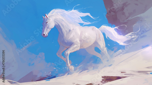 Cavalo branco no fundo branco - Ilustração photo