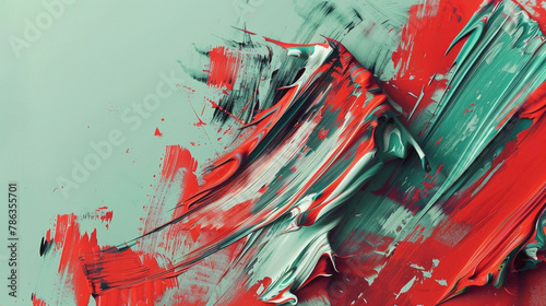 Red and mint bold strokes of paint blending seamlessly.