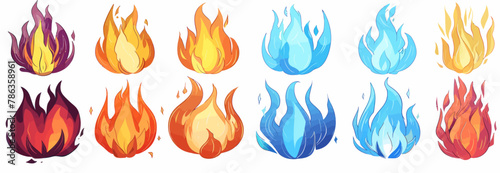 a set of fire flames on a white background