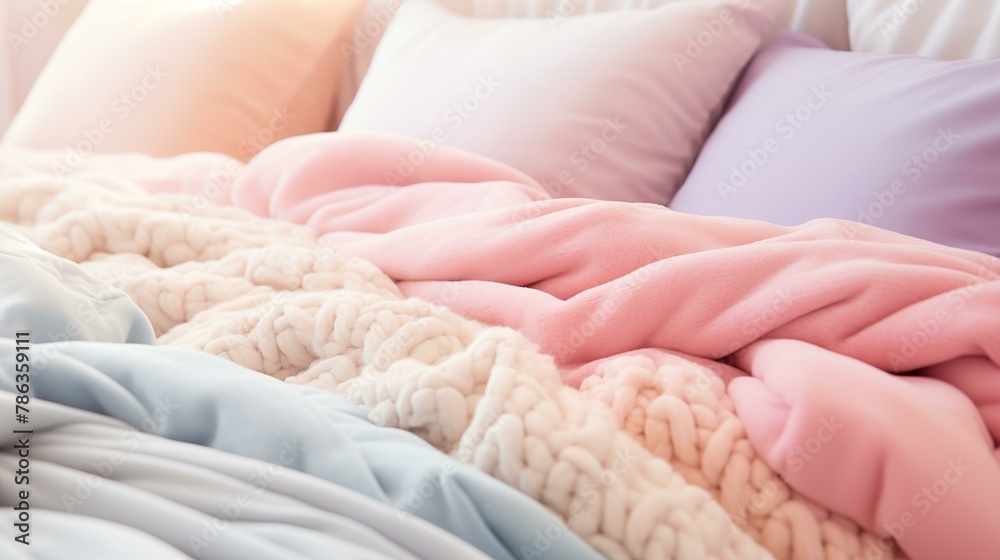 bed with blanket and pillows, fluffy fashion silk elegance relaxation bed with blanket and pillows, fluffy fashion silk elegance relaxation