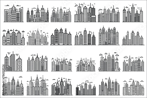 City icons set, City symbol, City vector icon, Black and white Drill City icon set, City flat icon for apps and websites, City icon vector isolated on white background photo