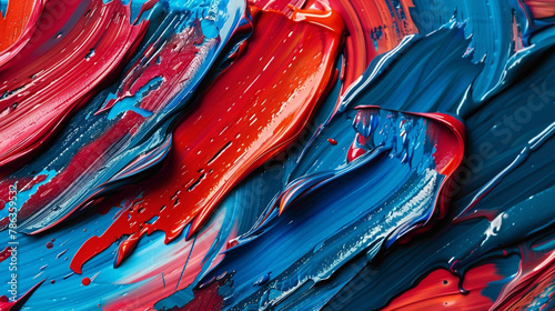 Red and blue bold strokes of paint creating a mesmerizing pattern.