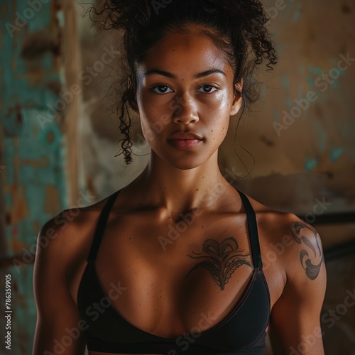 Portrait of beautiful young black woman in great sports fit wearing fitness outfit