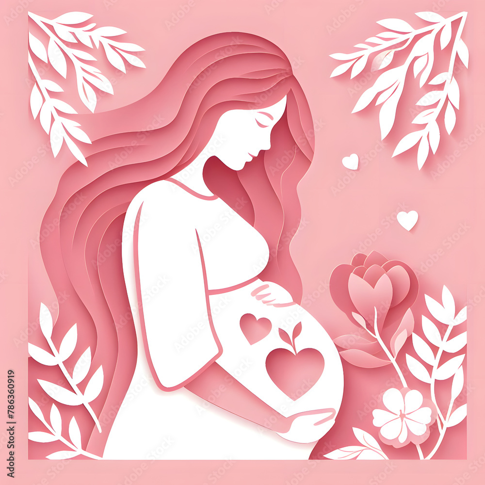 Pregnant mom, papercut illustration, isolated on a pink background, flat vector illustration
Pregnant mom, papercut illustration, isolated on a pink background, flat vector illustration