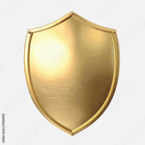 a golden metal shield on a white background