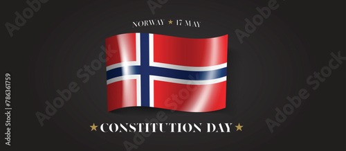 Norway happy constitution day greeting card, banner with template text vector illustration. Norwegian memorial holiday 17th of May design element with flag with cross