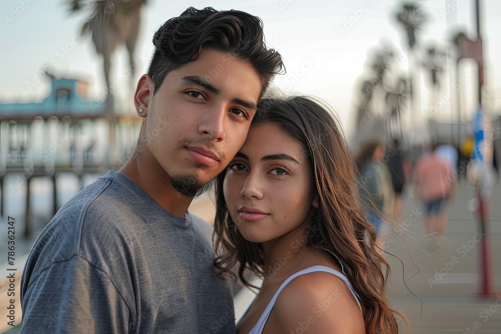 Portrait of a young couple on the boardwalk Portrait of a young couple on the boardwalk
