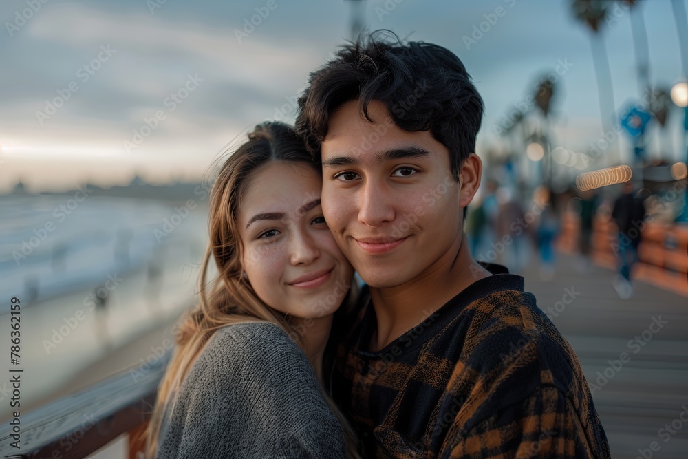 Portrait of a young couple on the boardwalk Portrait of a young couple on the boardwalk