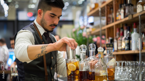 Focused bartender preparing a cocktail