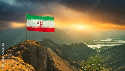 The Flag of Iran On The Mountain.