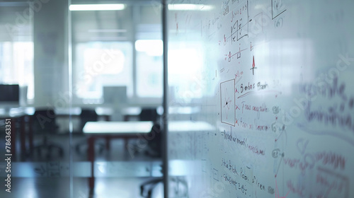 A close-up of a whiteboard in an empty classroom, filled with equations and diagrams related to calculus.