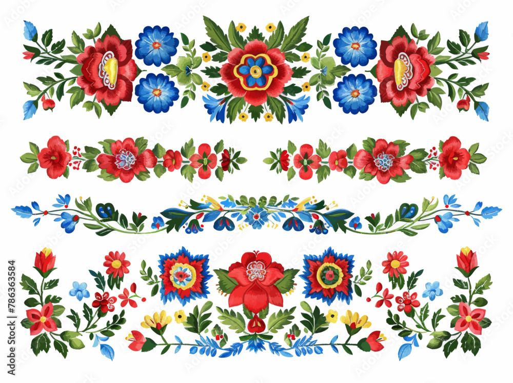 a bunch of flowers and leaves on a white background