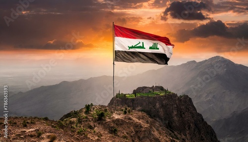 The Flag of Iraq On The Mountain.