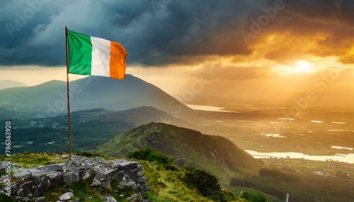 Fotografie The Flag of Ireland On The Mountain.
