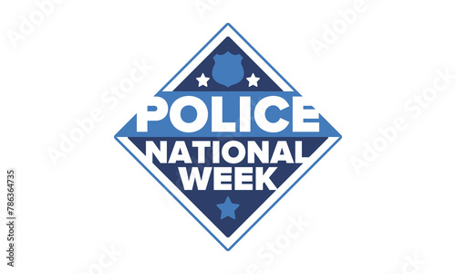 National Police Week in May. Celebrated annual in United States. In honor of the police hero. Police badge and patriotic elements. Officers Memorial Day. Poster, card, banner. Vector illustration