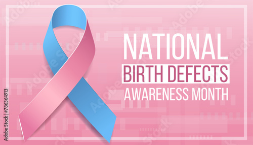 National Birth Defects Awareness Month concept. Banner with pink and blue ribbon awareness and text. Vector illustration.
