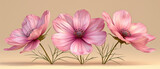 a three pink flowers that are on a brown background