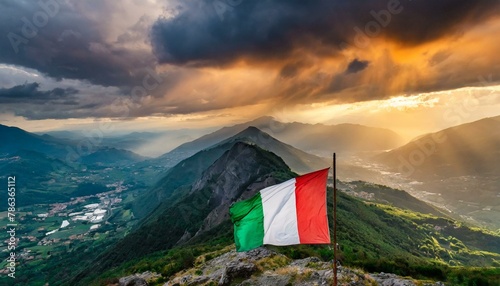 The Flag of Italy On The Mountain.