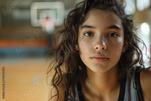 Portrait of a young woman in indoor basketball court