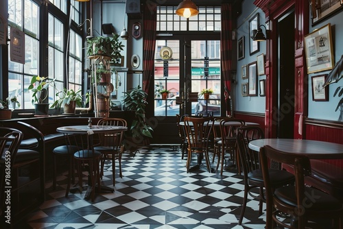 Interior of an empty cafe in the city