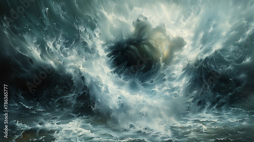 Dramatic and turbulent ocean waves in a storm, depicted in a dark and moody artistic style.