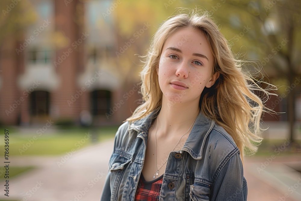Portrait of a young female student on college campus Portrait of a young female student on college campus
