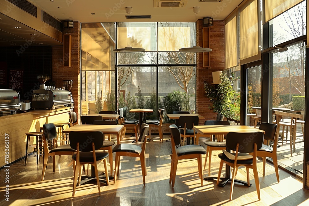 Interior of a modern empty cafe