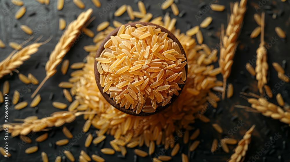 Fototapeta premium Generative ai illustration of a Brown rice uncooked
