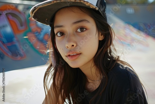 Portrait of a young woman at a skate park © NikoG