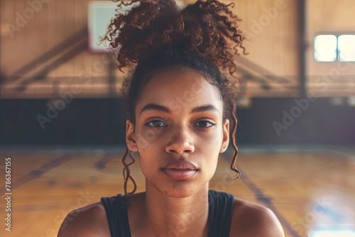 Portrait of a young woman in indoor basketball court photo