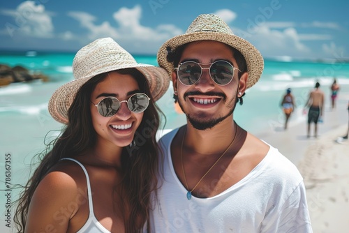 Portrait of a young couple on summer vacation at the beach