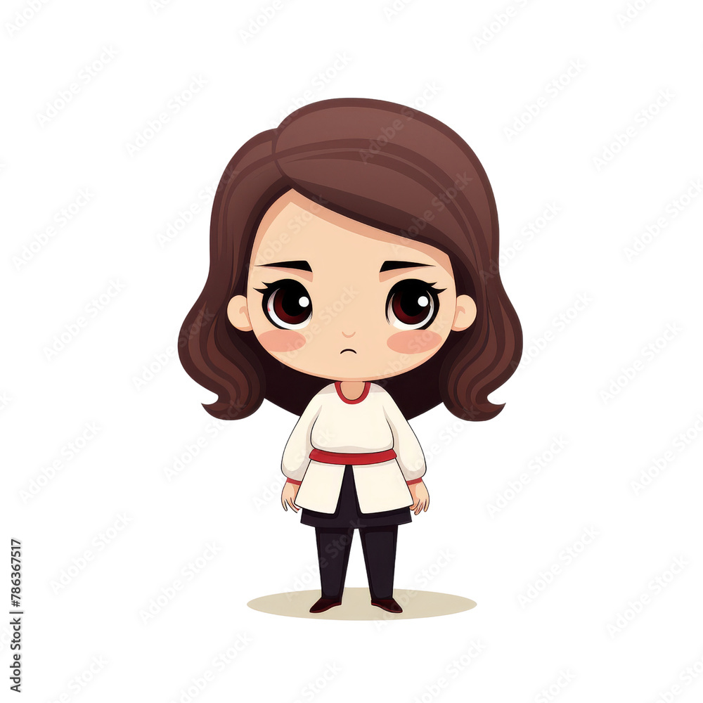 Cute little girl with long brown hair. Vector cartoon illustration.