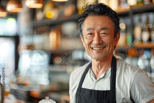 Smiling portrait of a middle aged male barista