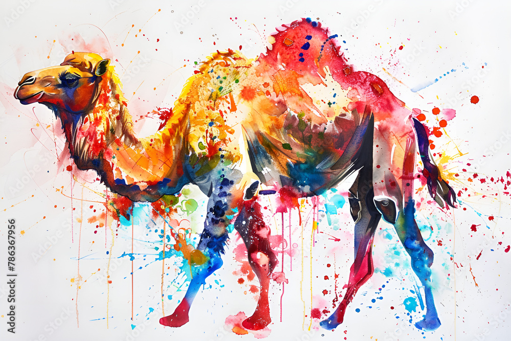 Eid ul Adha Watercolor Art: Camel Illustration .    Hand-painted Camel Art for Eid ul Adha - obrazy, fototapety, plakaty 