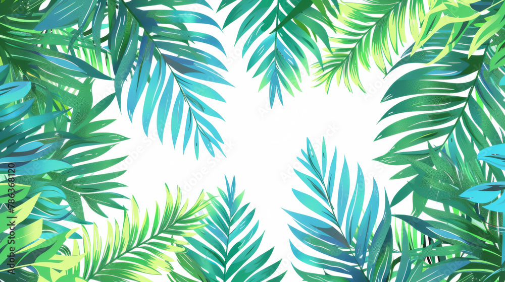 Watercolor Drawing of Palm frond or fern tropical Leaves Background