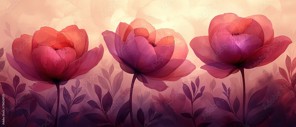 custom made wallpaper toronto digitala three pink flowers in a field of purple flowers