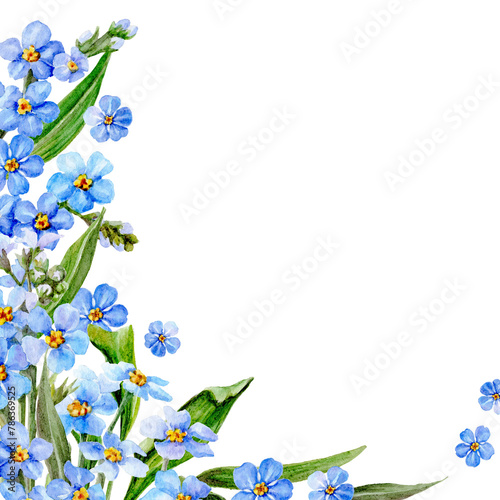 Blue forget-me-not in the Corner for decoration Cards and Invitations