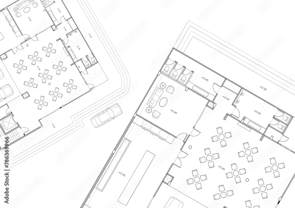 Floor plan designed building on the drawing. Floor plan designed building on the drawing.