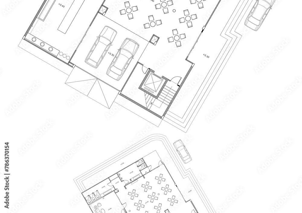Floor plan designed building on the drawing. Floor plan designed building on the drawing.