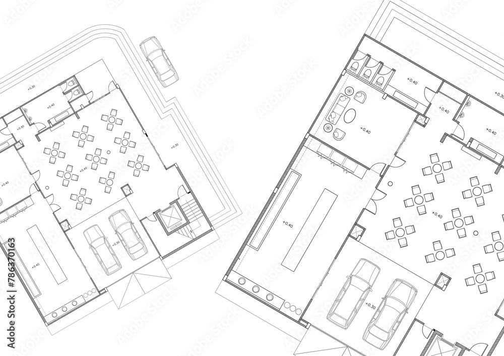 Floor plan designed building on the drawing. Floor plan designed building on the drawing.